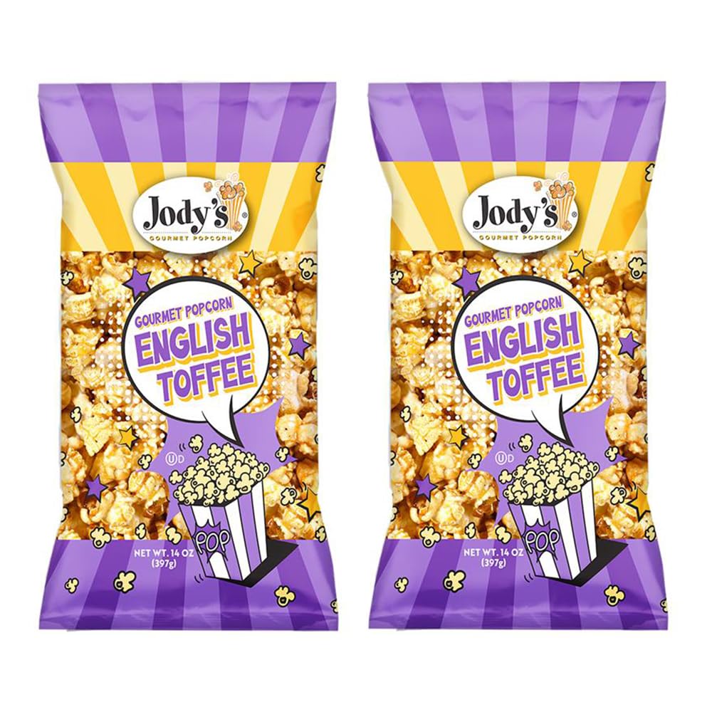 Jody's English Toffee x2 Gourmet Popcorn – 2 Pack Bundle of 14oz Bags – Rich Buttery Caramel Flavor – Handcrafted in Small Batches – Non-GMO Kernels –