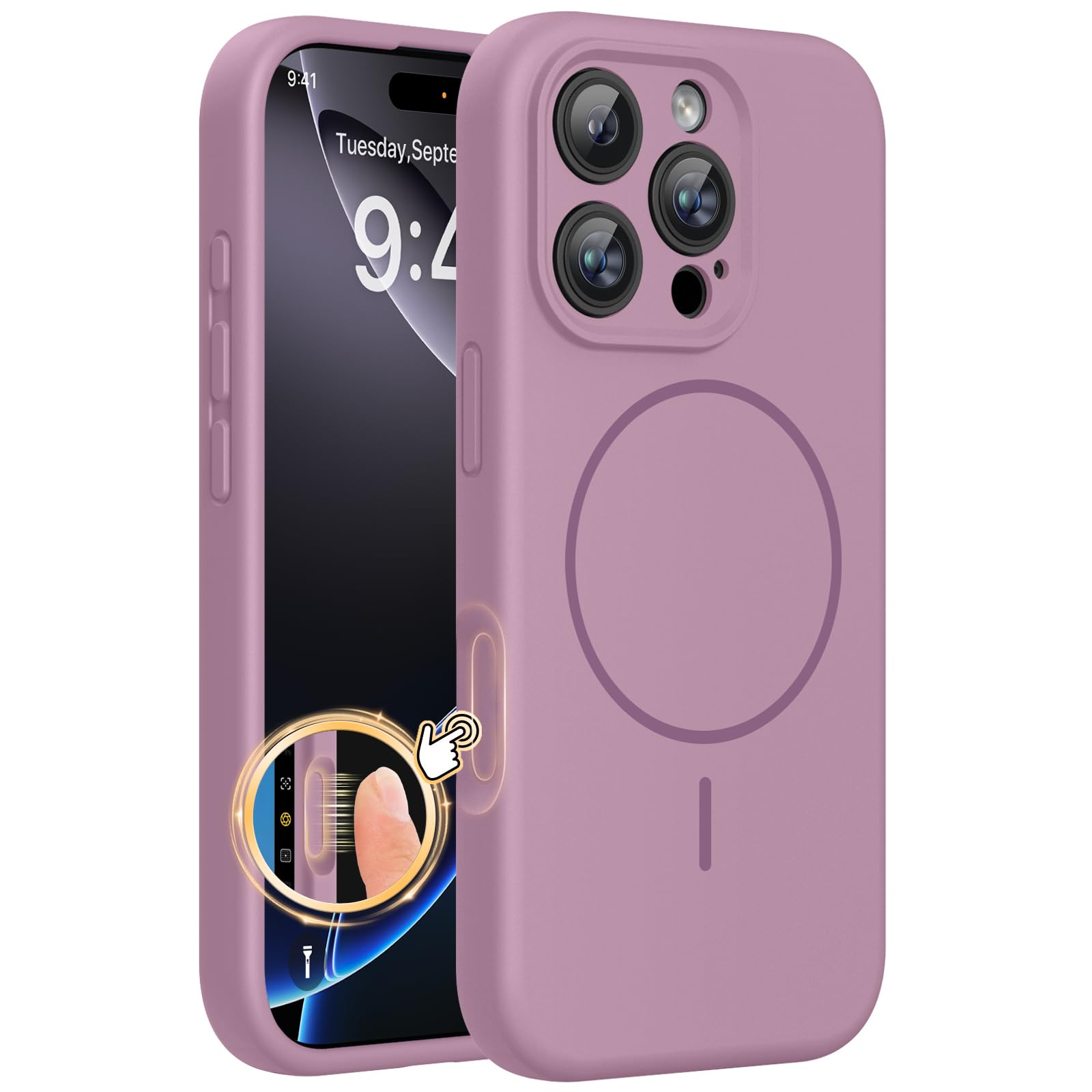 Miracase Magnetic for iPhone 16 Pro Case, Silicone, Blackcurrant