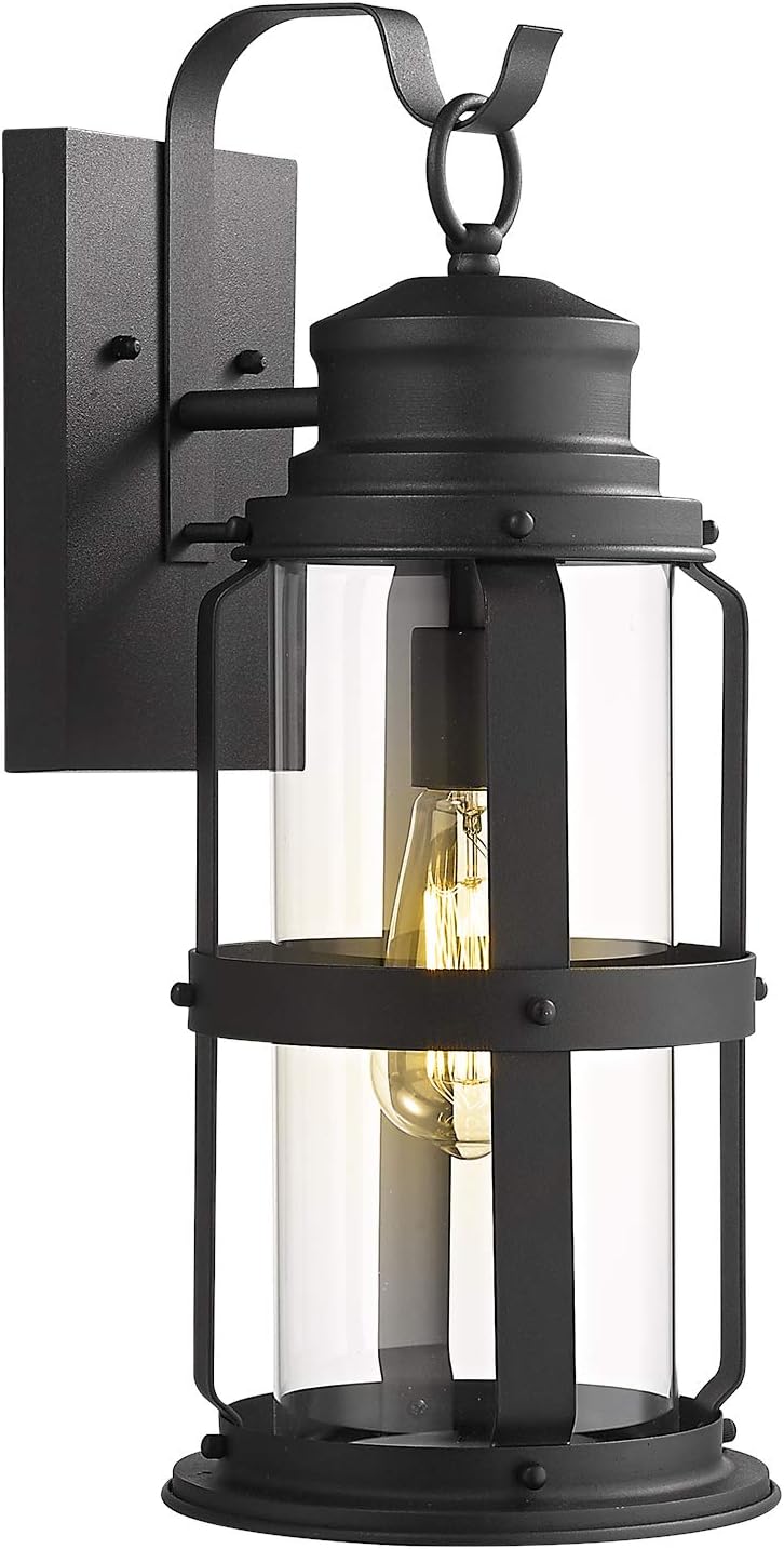 zeyu Outdoor Wall Lantern, 19 Inch Exterior Wall Light Wall Sconce for Patio Hallway, Black Finish with Clear Glass Shade, 20073B2