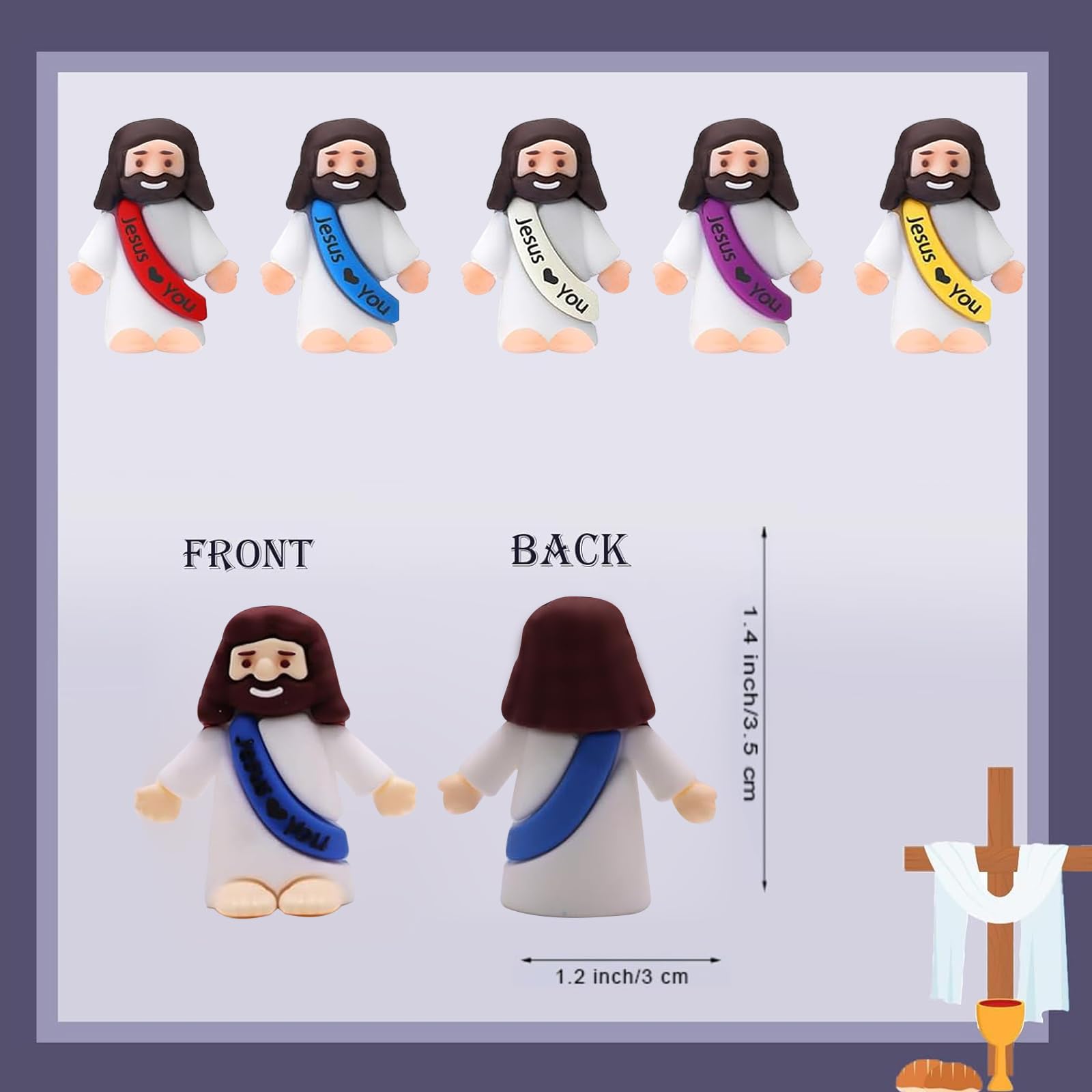 30PCS Little Jesus Figures, Mini Jesus Figurines in Bulk, Multicolor Tiny Jesus Figures, Miniature Figurines to Hide and Seek Religious Gifts for Easter Egg Stuffers