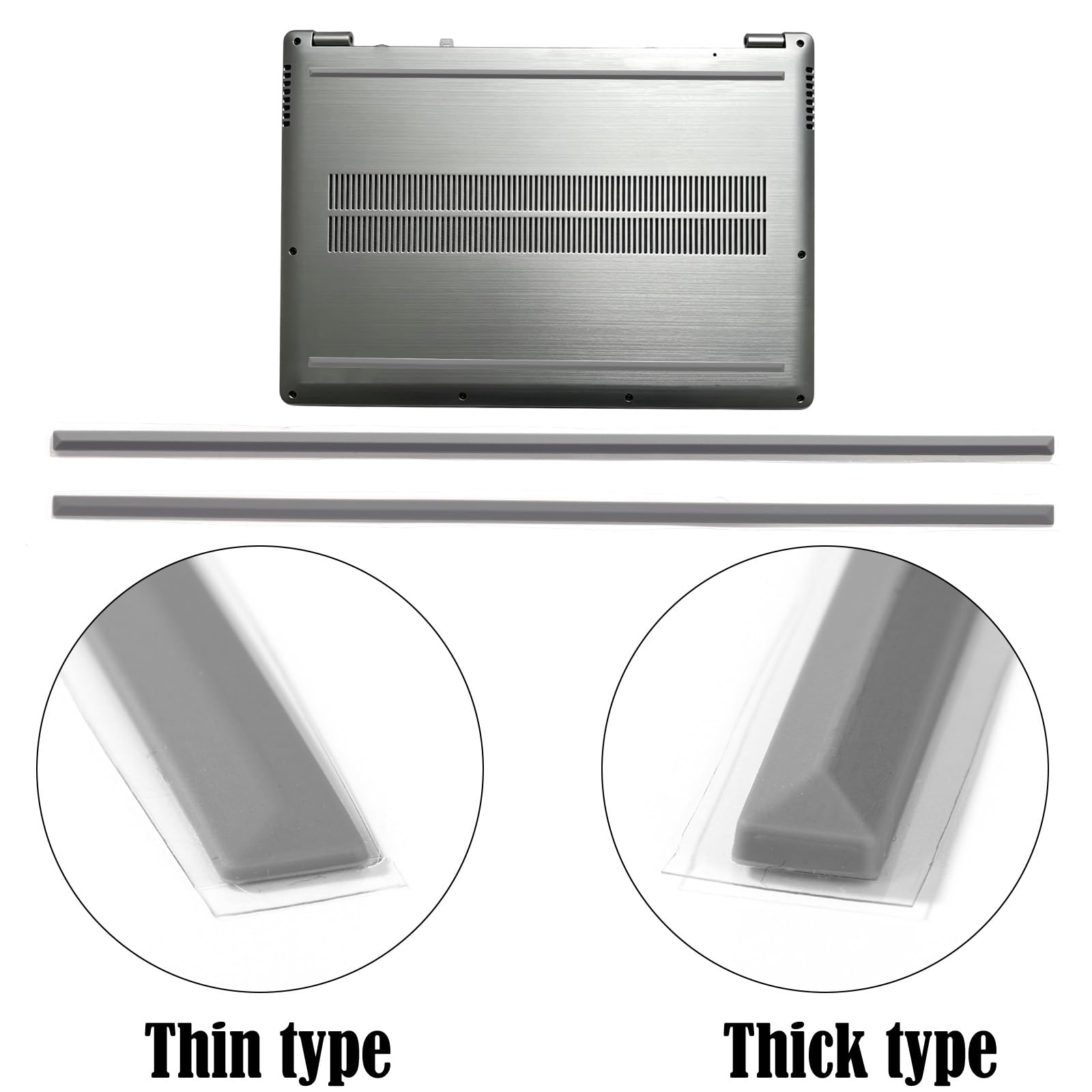 4pz Strisce Piedini in Gomma Sostitutive per HP Laptop, 29,5x0,6cm Antiscivolo Fondo Paracolpi Piedini Pads per HP 15-DY 15T-DY 15-EF 15-ER 15-FR 15S-FQ TPN-Q222 Q230 Serie (Grigio)