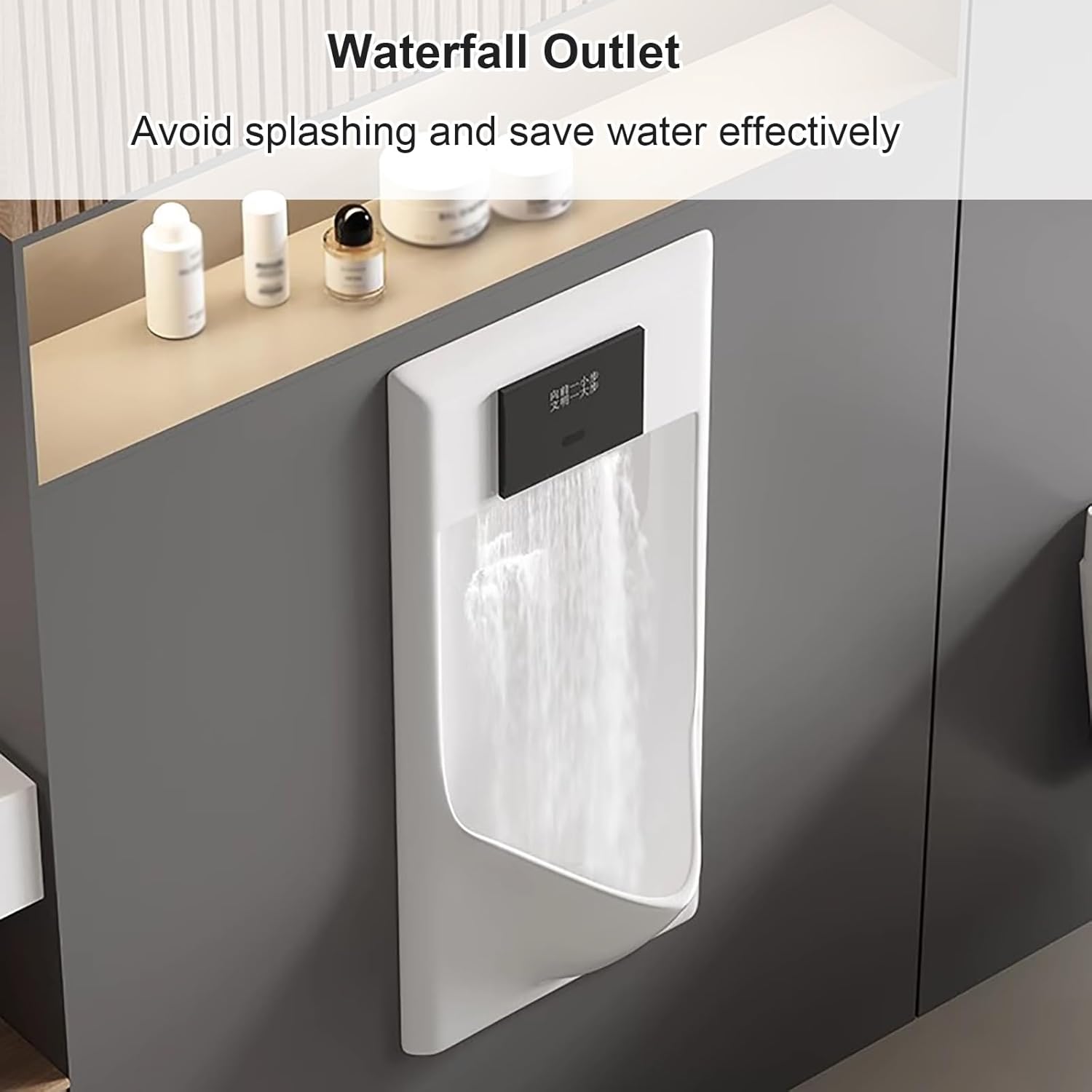 Commercial Urinals for Men Bathroom, Wall Mounted Embedded Urinals for Men Spill Proof, Ceramic Material, Automatic Flush, Used in Shopping Malls, Hotels, Bars, Bathrooms(Gray)