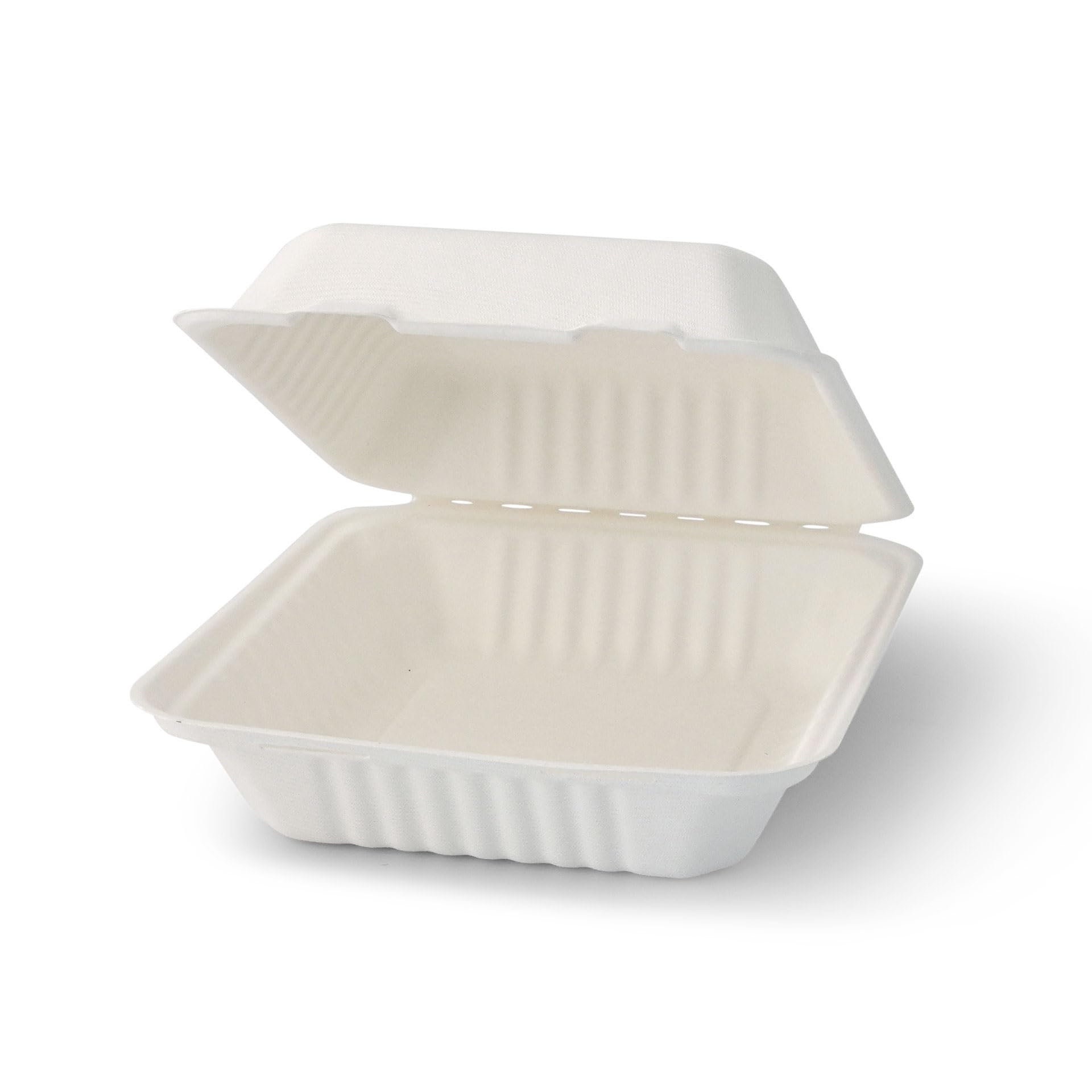 BIOZOYG 50 stuks hamburgerdozen van suikerriet met klapdeksel, 50 composteerbare bagasse-verpakkingen, biologisch afbreekbaar, vierkante lunchbox, lunchbox 22 x 18,5 x 7 cm