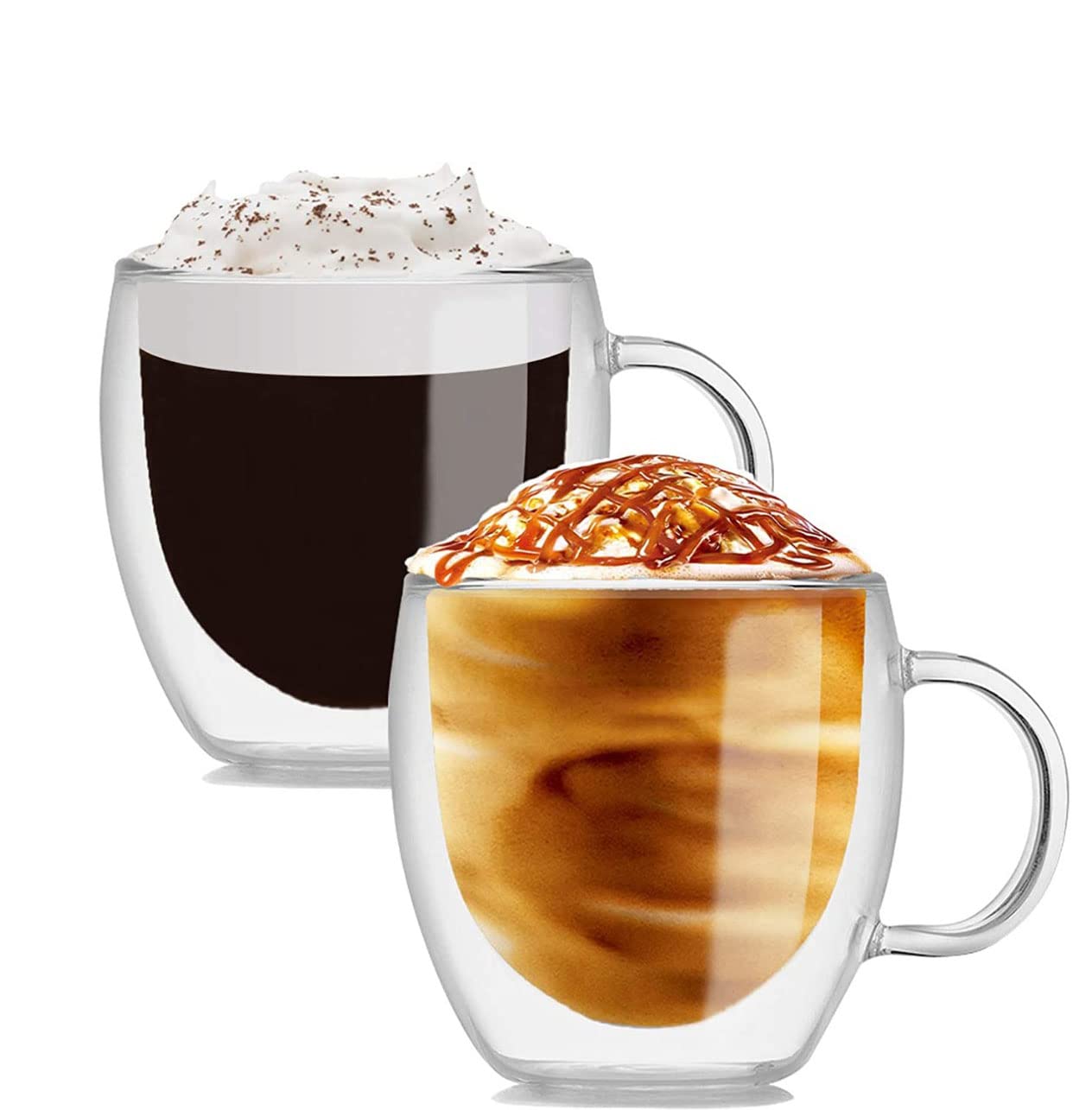 Lushh Set of 2Pcs 250 ML Double wall Insulated Cofee Mugs with Handle, Everyday Coffee Glasses Perfect for Espresso Machine and Maker