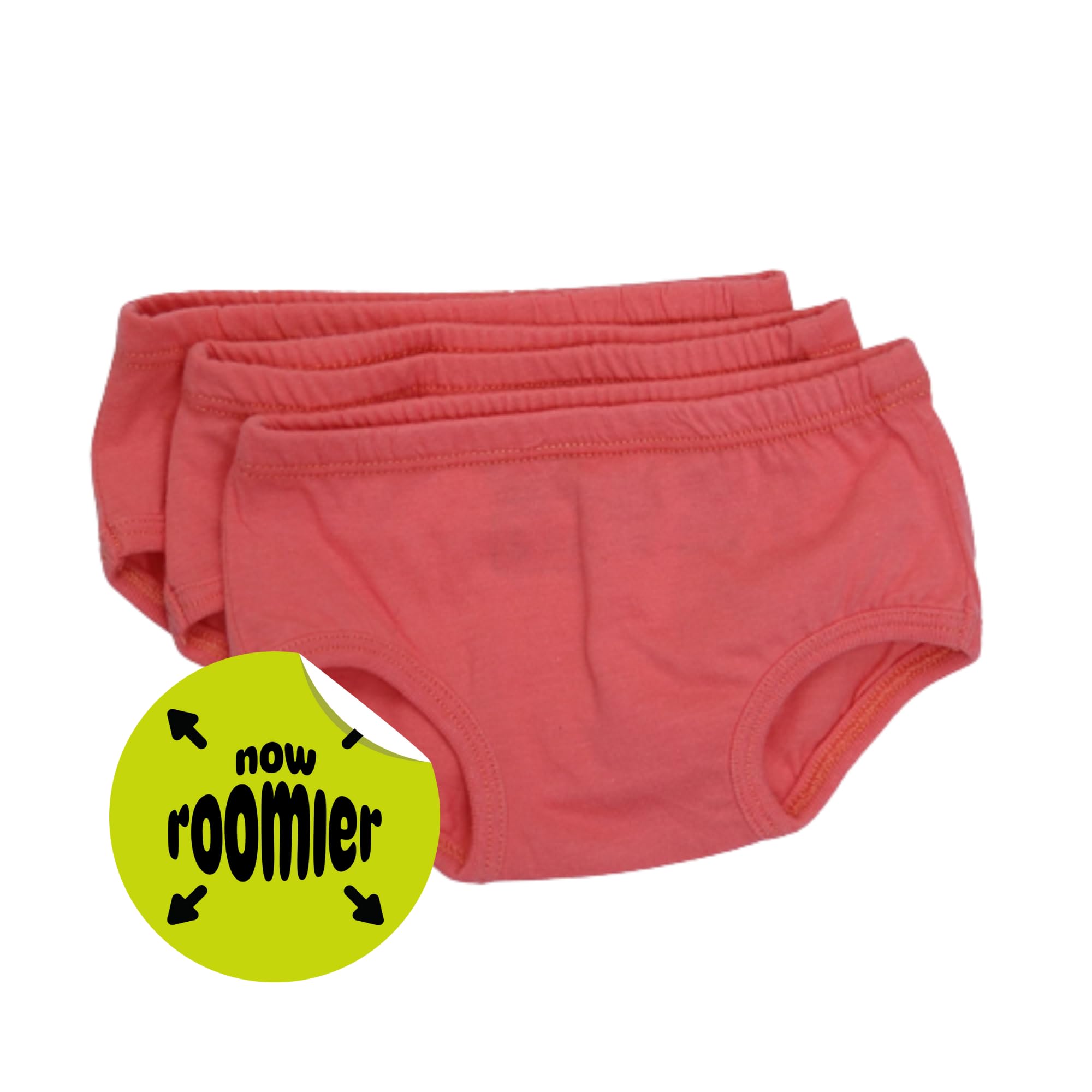Tiny Undies ROOMIER Small Cotton Underwear, Unisex, for Babies and Toddlers, Elimination Communication or Potty Training - 3-pack (18 Months, Bubblegum Pink)