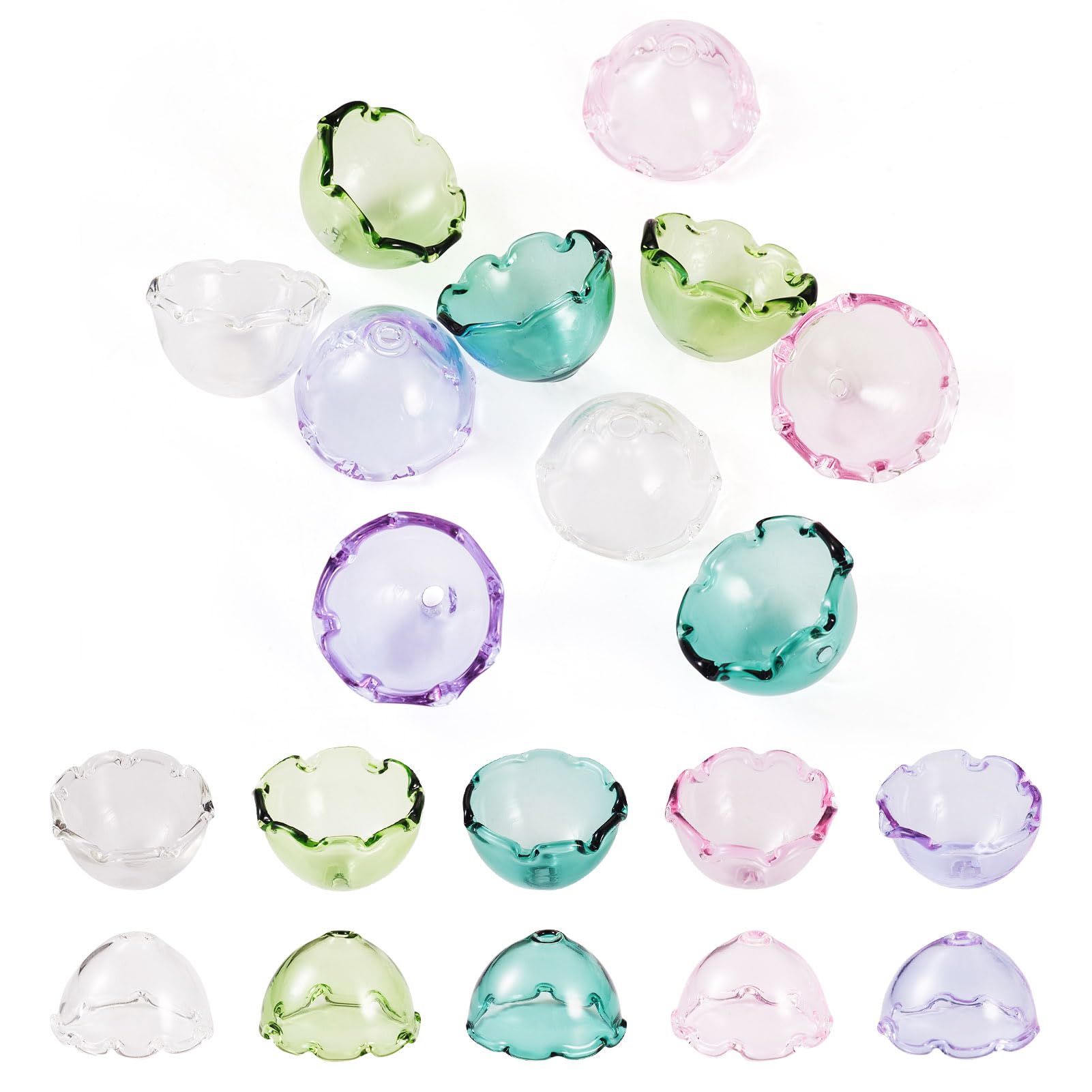 Photo 1 of FASHEWELRY 10Pcs Glass Flower Beads Caps 5 Colors Clear Wind Bell Beads 21mm Glass Fishing Bead Jellyfish Bead for Wind Chimes Craft Jewelry Making