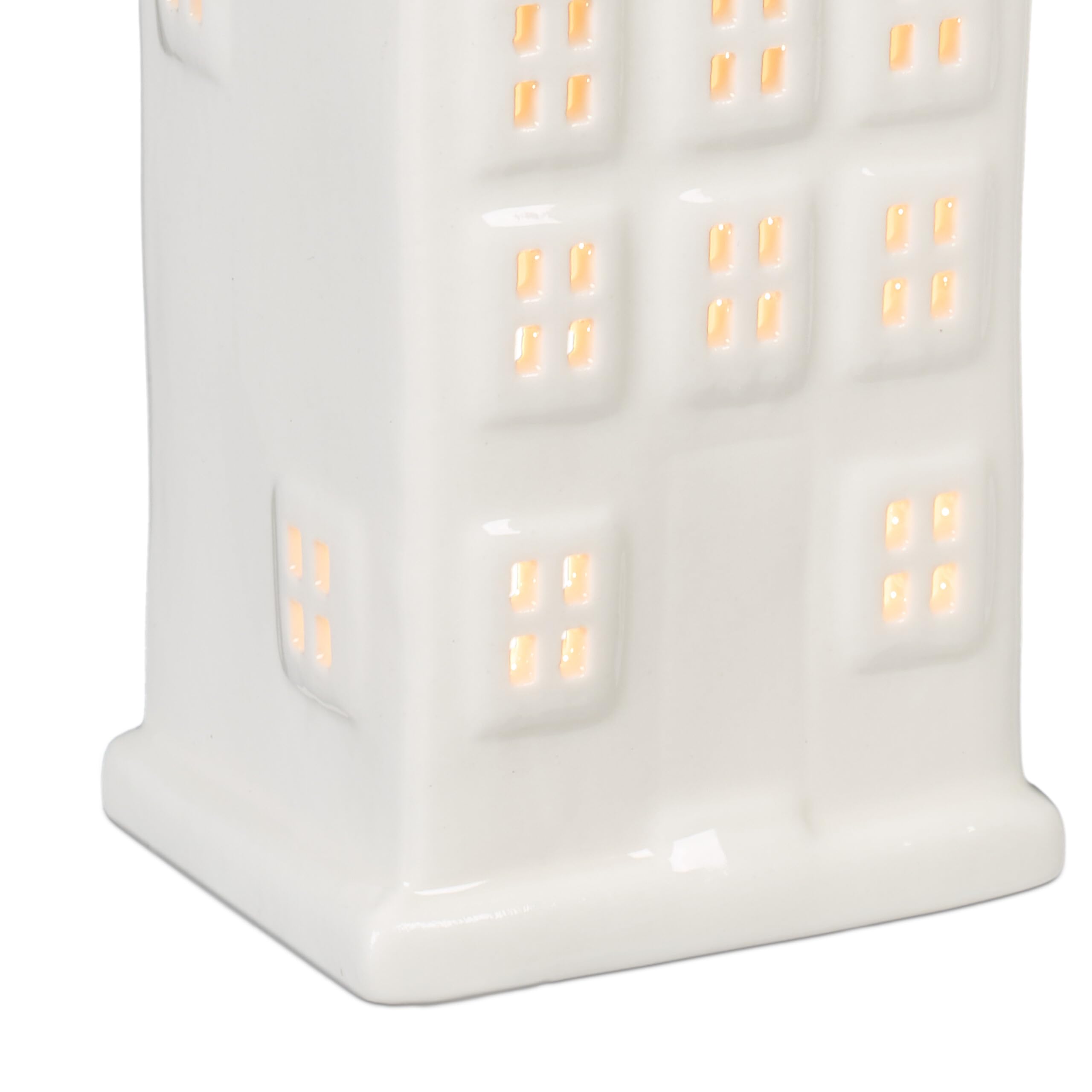 Relaxdays Ceramiczny domek na podgrzewacze, świecznik na 1 podgrzewacz, wys. x szer. x gł.: 14,5 x 7 x 6 cm, świecznik na podgrzewacze dom, biały