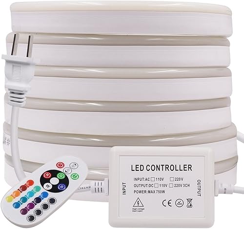 XUNATA Tira de luces LED de neón de 6.6 pies con control remoto, 240 unidades SMD2835, impermeable, flexible, cambio de color, tira de luz nocturna