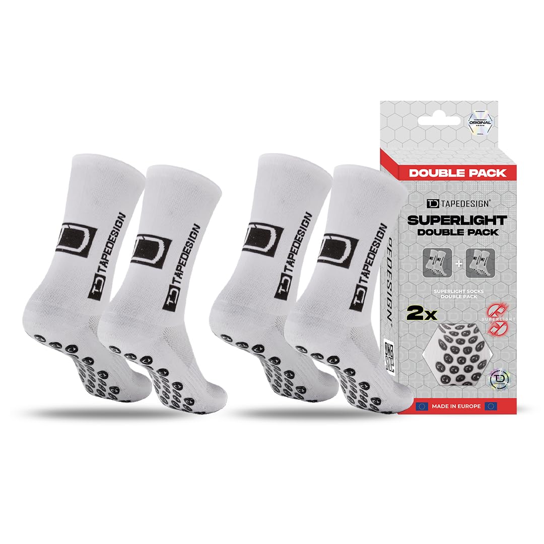 Tapedesign – Dwupak Superlight Socks – 2 pary ultralekkich skarpet do piłki nożnej i sportu – super cienkie i elastyczne – antypoślizgowe w butach – maksymalna przyczepność i komfort noszenia podczas