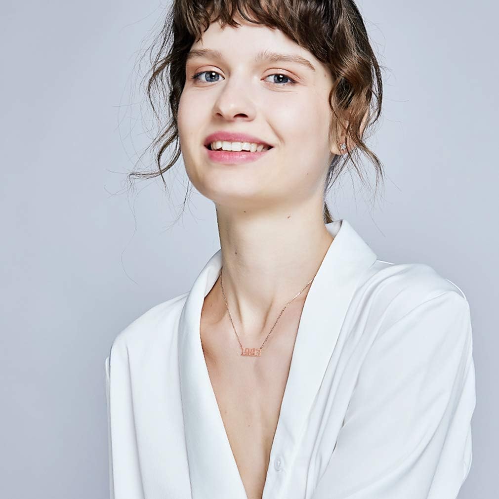 SKQIR Birth Years Necklace,Initial Year Number Pendant Necklace Birthday Gift Charm Friendship Old English Arabic Mumerals Stainless steel Necklace Jewelry for Women Girl - Image 3