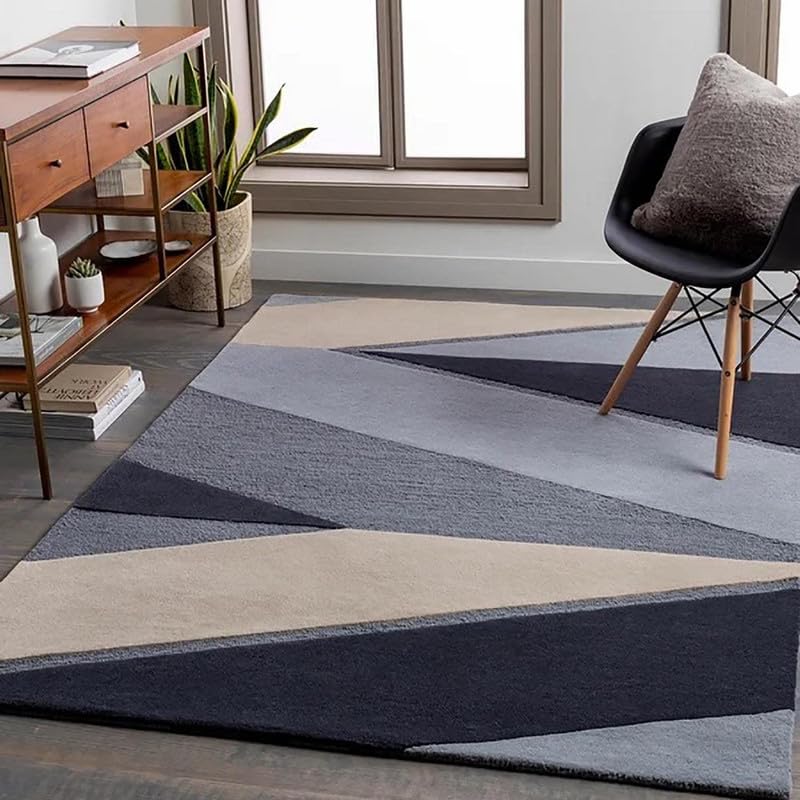 Image of Embossed Handmade GH Wool Thick Geometrical Carpet is a Stylish and Practical Addition to Any Living Room 5X7