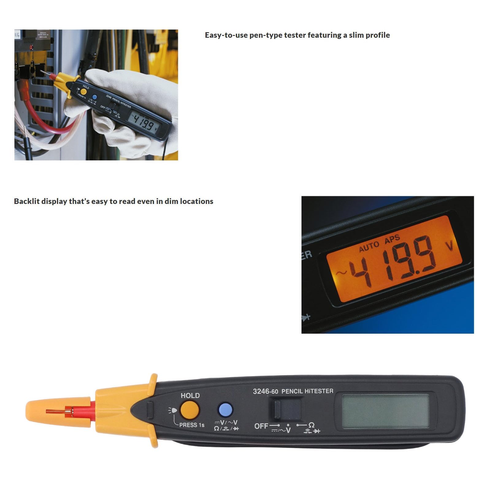 Yosoo Health Gear Multimetro Digitale ABS Tester di Tensione Multimetro Stile Penna 600V 42MΩ Retroilluminazione LCD LED Luce Continuità Controllo Diodi per Riparazioni Manutenzione Elettricisti