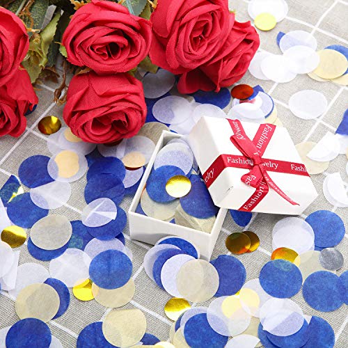 Image of TecUnite Blue Gold Confetti Round Tissue Paper Table Confetti Dots for Wedding Birthday Party Decoration Arts Craft DIY Scrapbooking, 1.76 oz (2.5 cm)