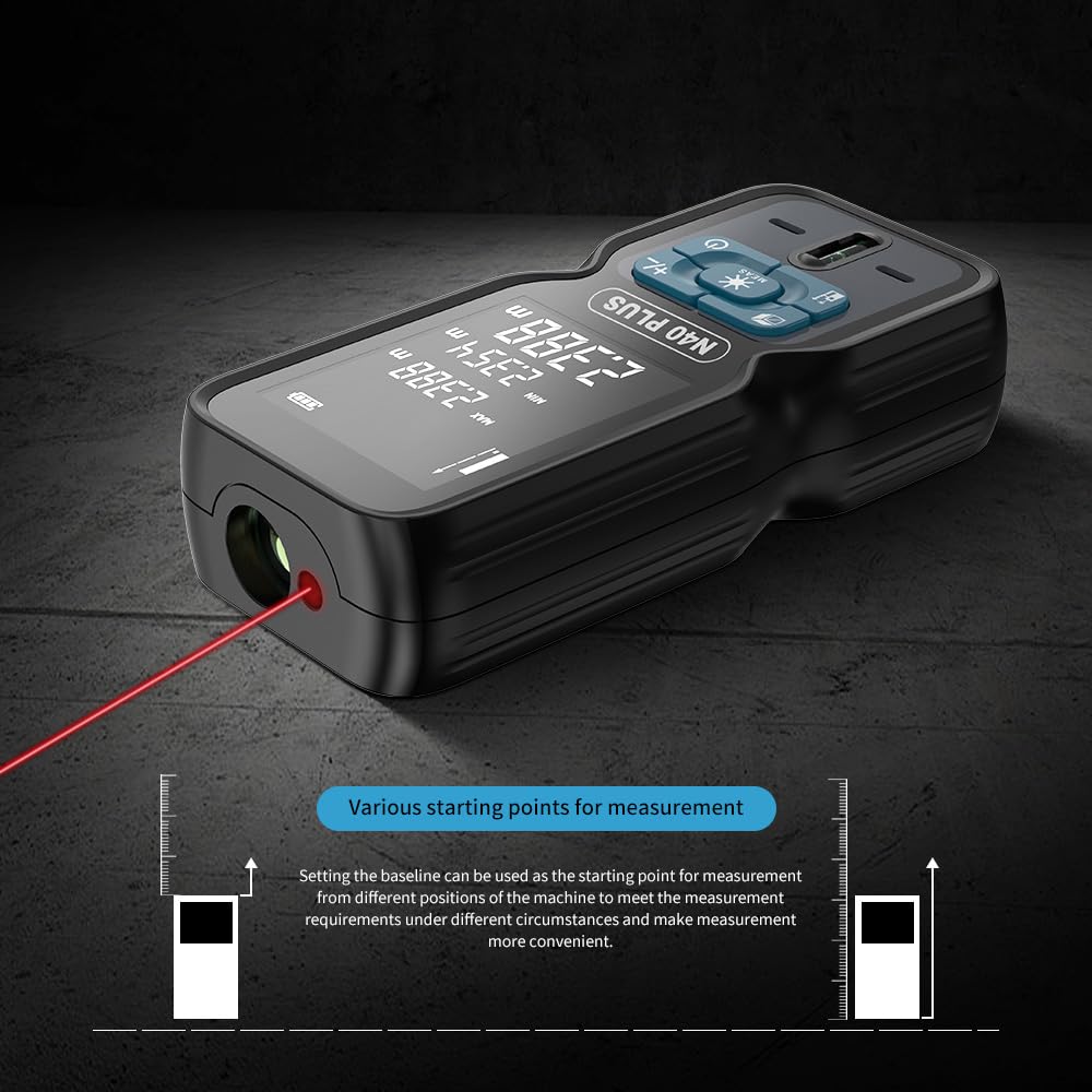 Télémètre REVASRI Professionnel, Télémètre Laser 70M avec Niveau à Bulle M/in/Ft Télémètre Laser Rechargeable USB pour Distance/Zone/Volume/Pythagore/Continu