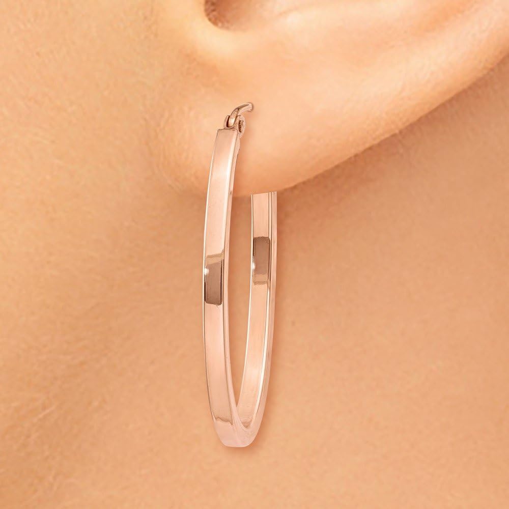 The Black Bow 2mm x 29mm 14k Rose Gold Square Tube Oval Hoop Earrings - Image 3