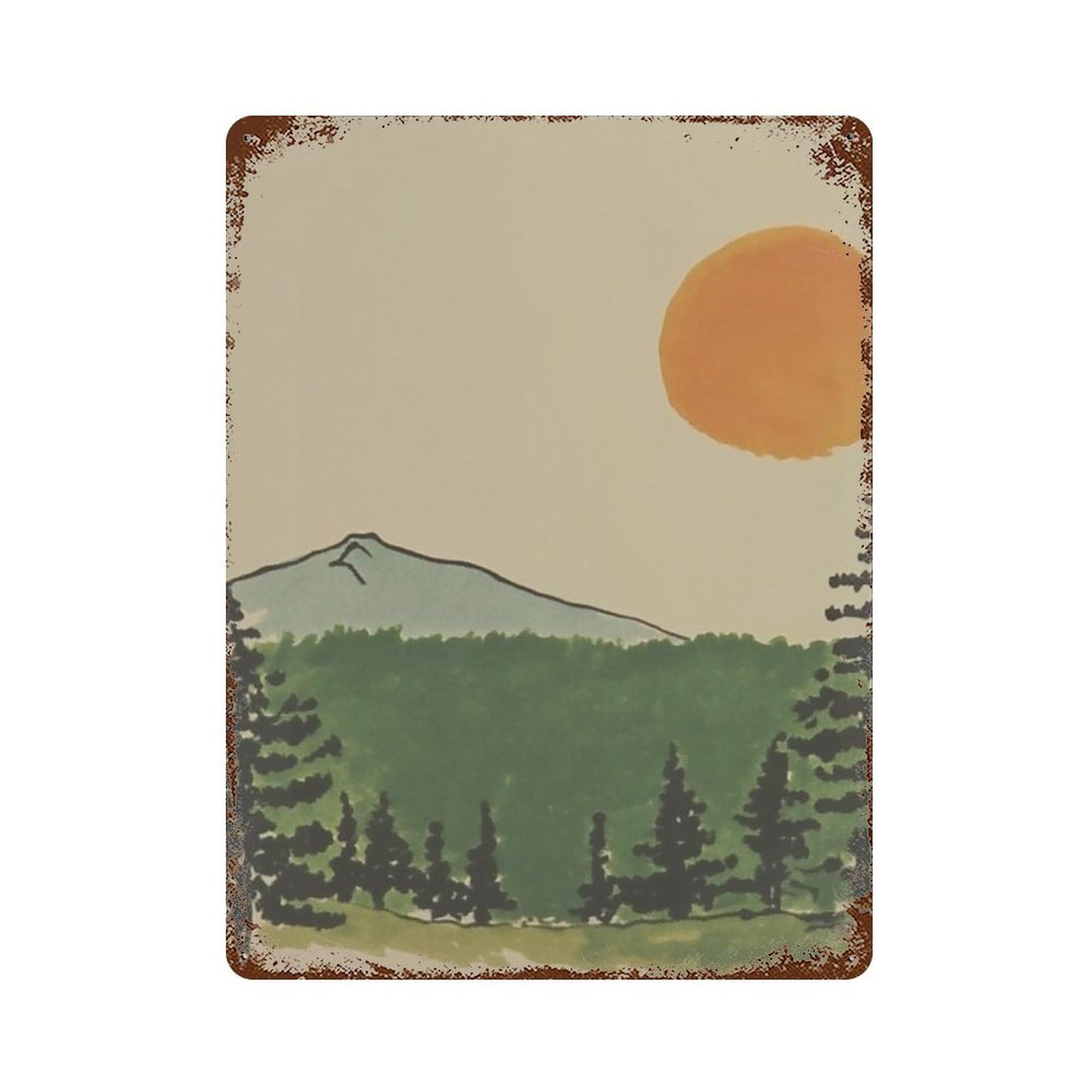 xiaoxiaoshen Japanese Mountain Minimal Landscape Sunset Nature Zen Forest Scenic Wall Decor Art Metal Tin Poster Modern Home Decor Art Home Bar Shop Decorations Vintage Sign 40x30cm