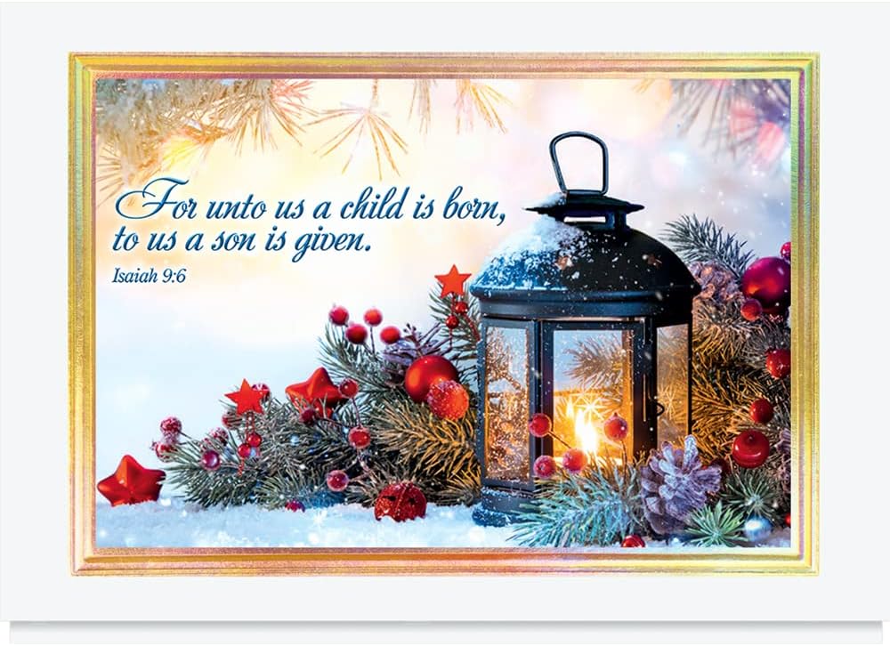The Gallery Collection, 25 Personalized Religious Christmas Cards with Foil-Lined Envelopes (Christmas Holiday Glow), For Business or Consumer