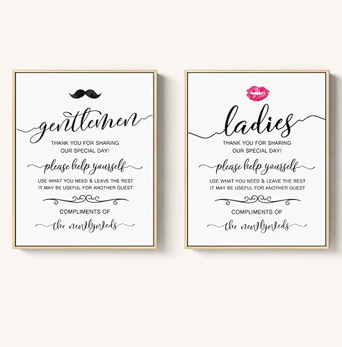 Wedding Bathroom Sign, Basket Signs, Women and Men Hospitality Basket, His and Hers Bathroom Signs, Help Yourself, 8x10 Inch Unframed, Set of 2