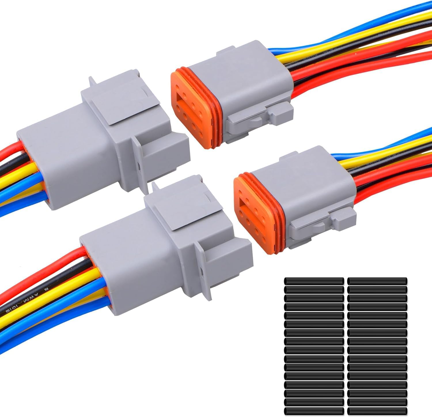 Exqutoo 2Pack 8-Pin Waterproof DT Connector Male and Female Wire Connectors with 16AWG 105℃ 600V Wires and Heat Shrink Tubes, Applicable for Automotive Electrical Connections