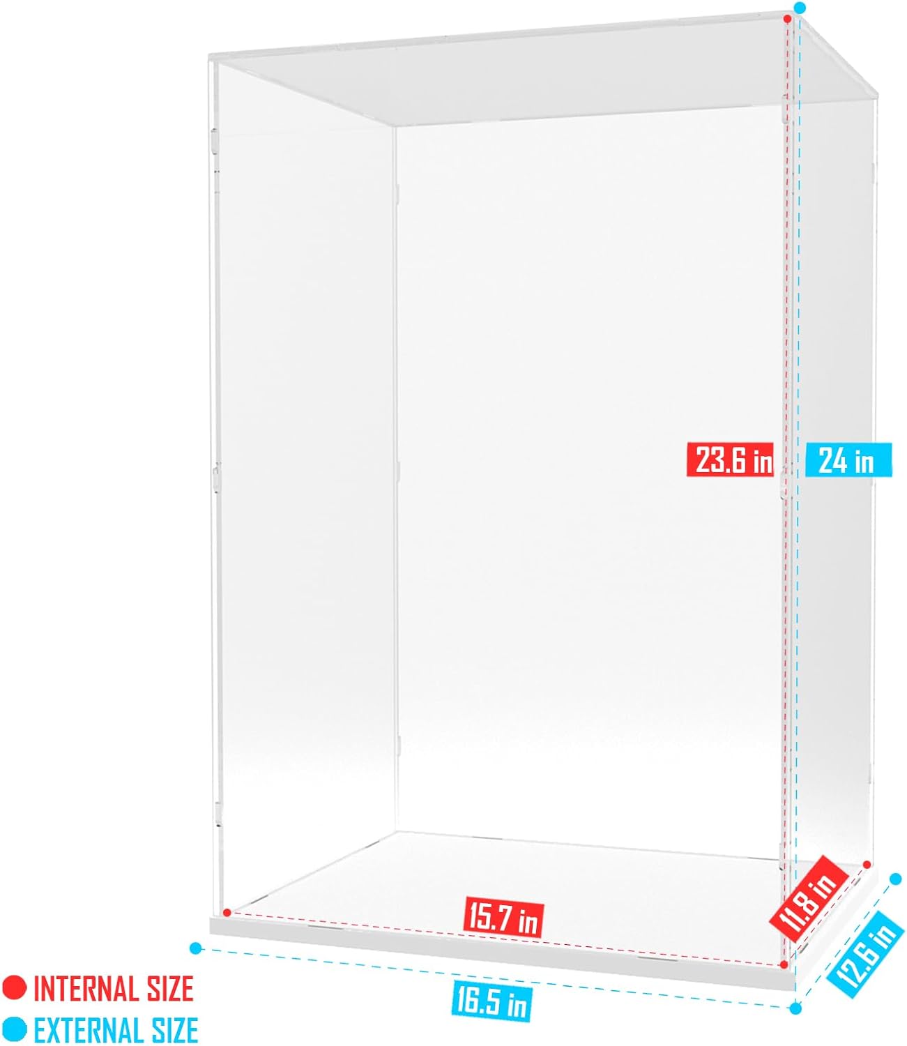 Choowin Acrylic Display Case for Zimomo Display for Labubu Display, 24 inch Tall Assemble Dustproof Display Box, Thickened Large Clear Display Cases for Collectibles Figures Dolls (White Base)