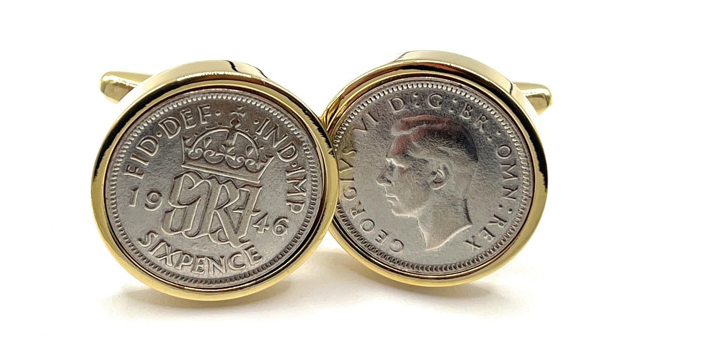 Premium 1946 Lucky sixpence cufflinks for a 79th Birthday cufflinks HT Gld