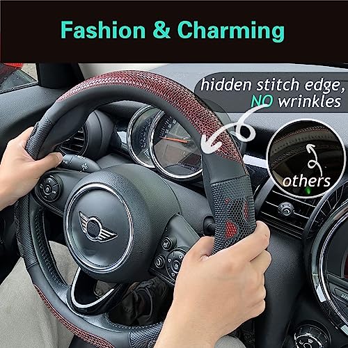 PINCTROT Steering Wheel Cover Great Grip with 3D Honeycomb Anti-Slip Design, Universal 14.5-15 Inch (Wine Red) by PINCTROT - Image 2