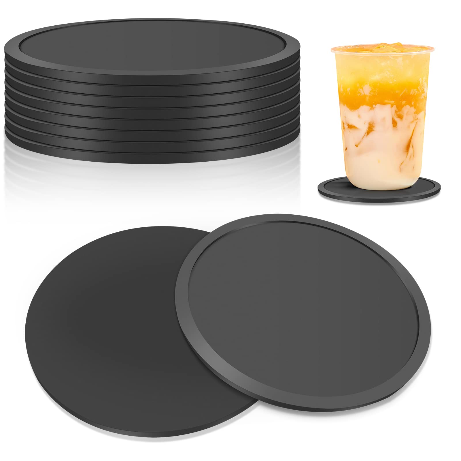 8 Round Black Silicone Coasters,Non Slip Silicone Coasters,for Coffee Cups, Mug, Beer Cups,Wine Glass, Bottle