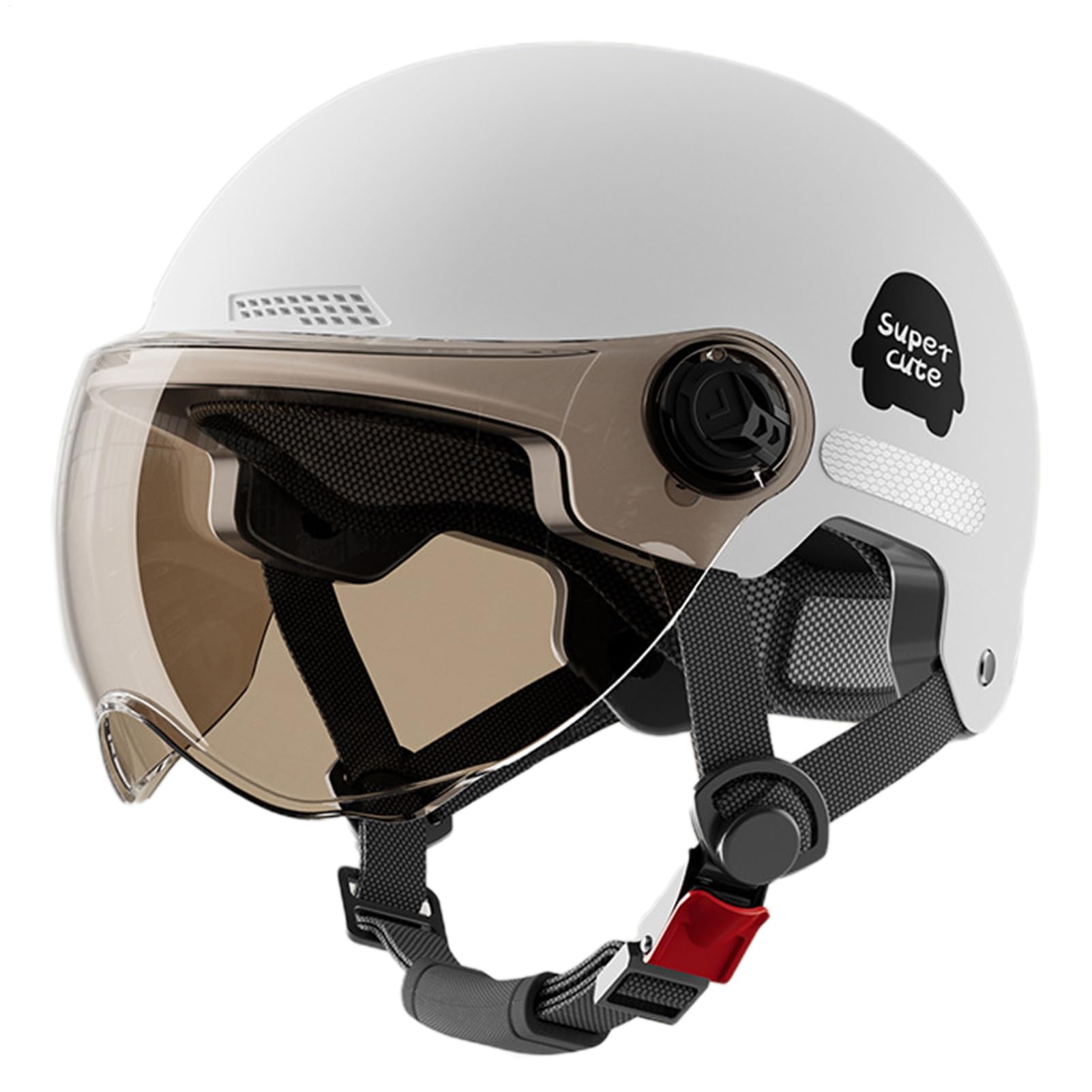 Generisch Casque de vélo ouvert – Demi-casque de moto | Polycarbonate robuste avec mentonnière à dégagement rapide, visière résistante aux UV, système de ventilation aérodynamique pour la sécurité