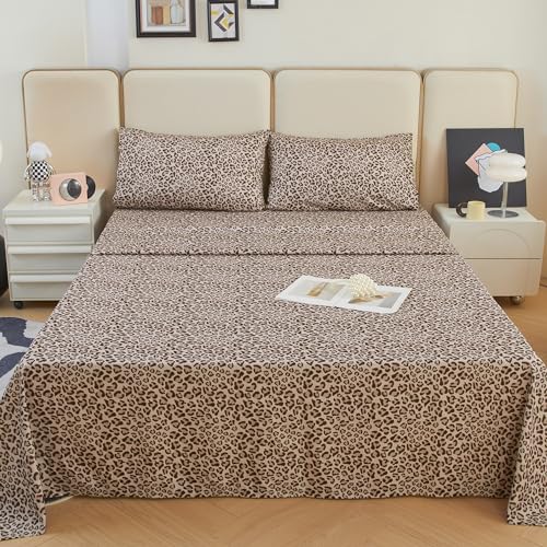 Bedmoon Full Leopard Sheets, Brown Cheetah Pattern Sheets With Corner Straps, Cozy Animal Print Bed Sheet Set With Non-Slip Fitted Sheet thumb #2
