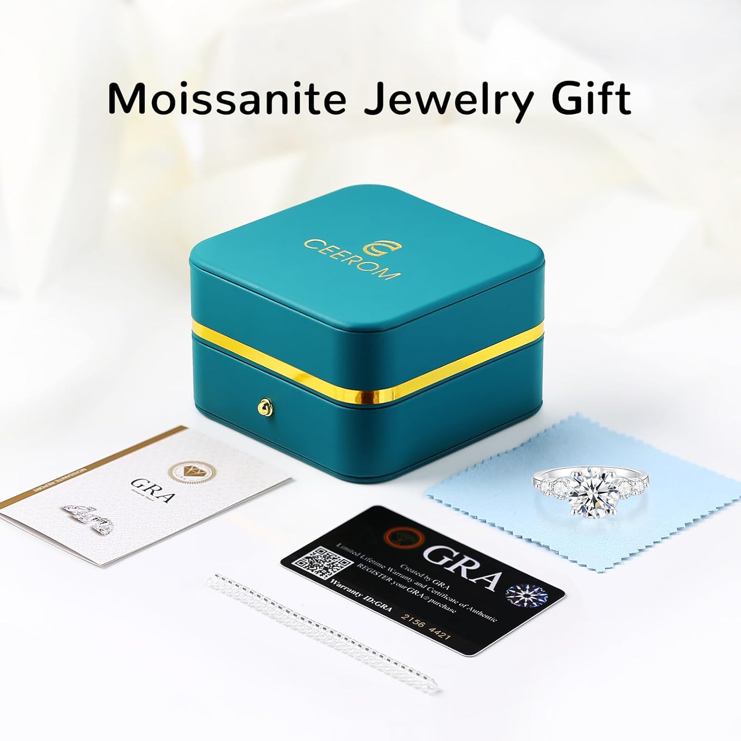 3.8CT 5-Stone Moissanite Engagement Ring, 3CT Center Stone D VVS1 S925 Silver 18K White Gold Plated Wedding Promise Ring for Women Size 4.5-10| Perfect Valentine’s Day Gift - Image 5