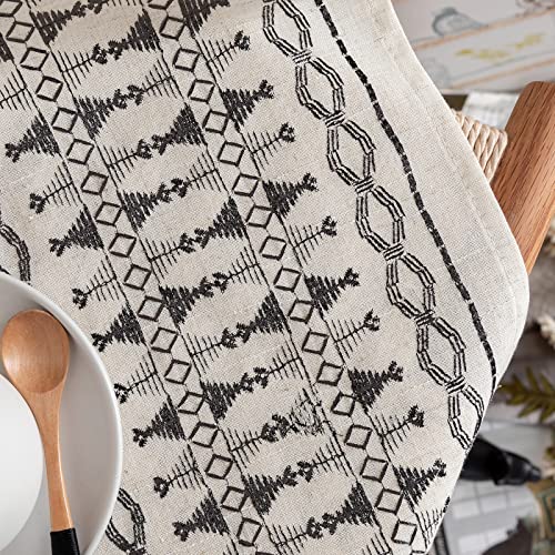 Lazzzy Linen Curtains Bordered Boho Curtains Embroidered Drapes Light Filtering Privacy Window Treatment Set For Living Room Bedroom Grommet Top 2 Panels 84 Inch Length Black On Beige #TOP3