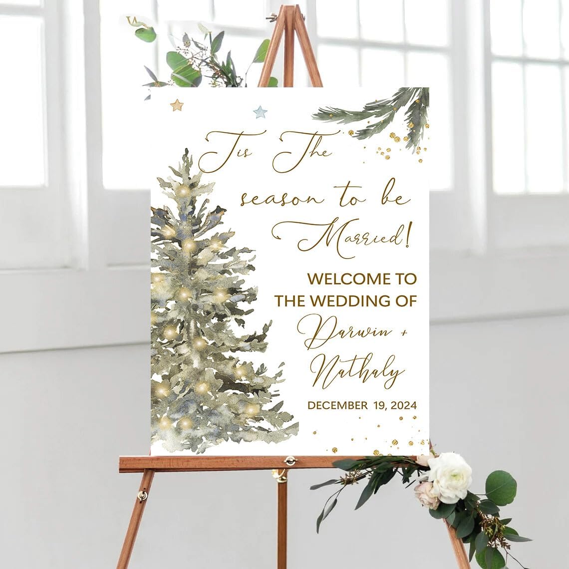 Personalized Christmas Wedding Welcome Sign, Tis The Season To Be Married Signage, Welcome To Our Wedding