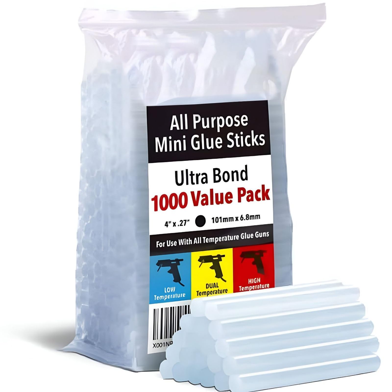 Mini Hot Glue Gun Sticks (Huge Bulk Pack of 1000) 4" and 0.27 Diameter - Compatible with Most Glue Guns