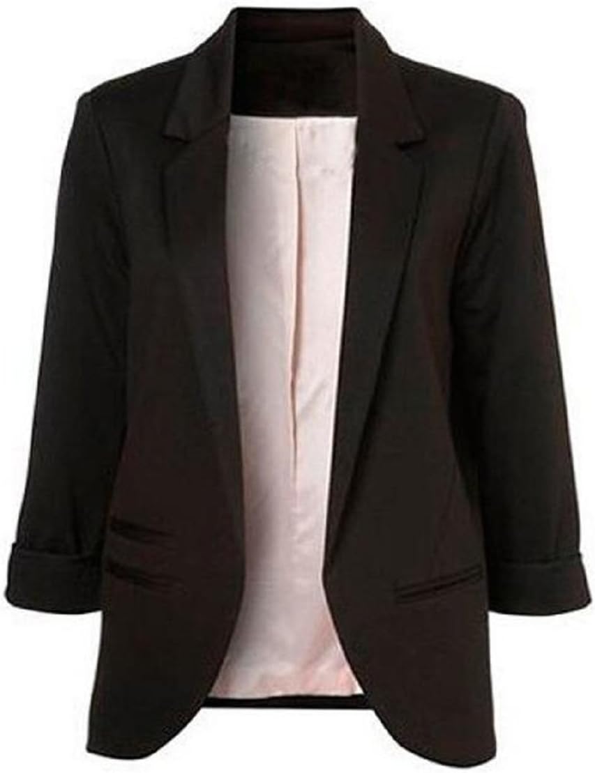 Faddish Women's Cotton Basic Boyfriend Ponte Rolled Blazer Jacket Suits