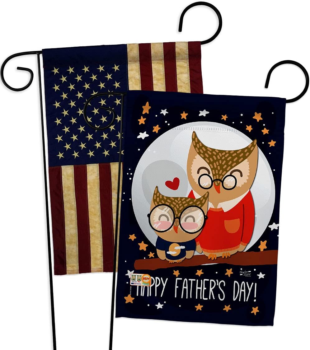 Owls Father's Day Garden Flag - Pack Family Dad Daddy Papa Grandpa Best Parent Sibling Relatives Grandparent USA Vintage Applique - House Banner Small Yard Gift Double-Sided Made in 13 X 18.5