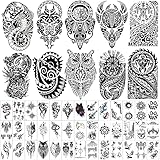 50 Sheets Forearm Half Sleeve Tribal Totems Temporary Tattoos for Men Women Fake Tattoos 3D Large Tribal Totem Fake Tattoo Stickers Black Realistic Mechanical Machine Robot Arm