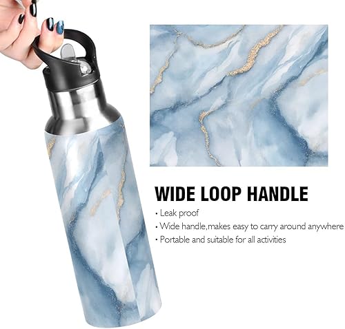 Miniatura 3 de Qilmy Botella de agua de acero inoxidable con aislamiento al vacío con diseño de leopardo blanco y negro, con tapa con pajilla, a prueba de fugas,