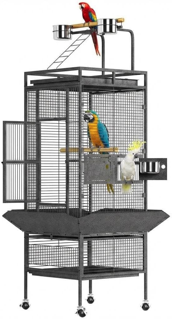 69-Inch Large Parrot Cage with Rolling Stand - Extra Wide Bird Cage for Cockatiels, Budgies, Lovebirds & Conures | Flight Bird House with Storage Shelf, Slide-Out Tray & Food Bowls