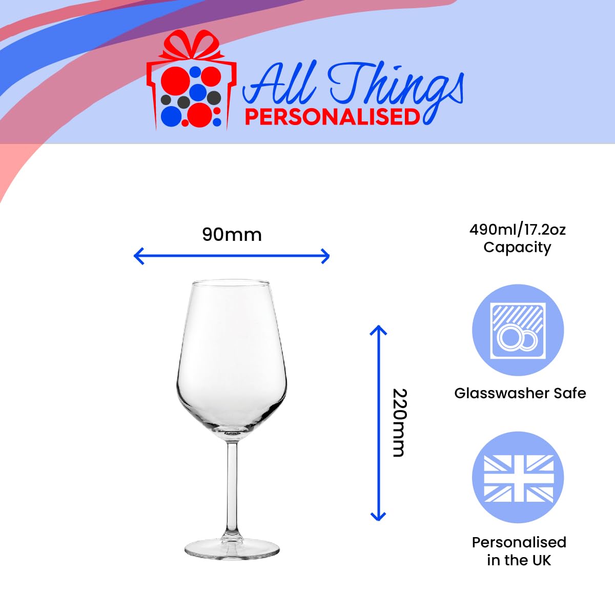 Copa de vino tinto con grabado personalizado, Allegra 490 ml o 17 onzas, en caja de regalo, sin plomo, personalizable con cualquier mensaje, grabado en el Reino Unido