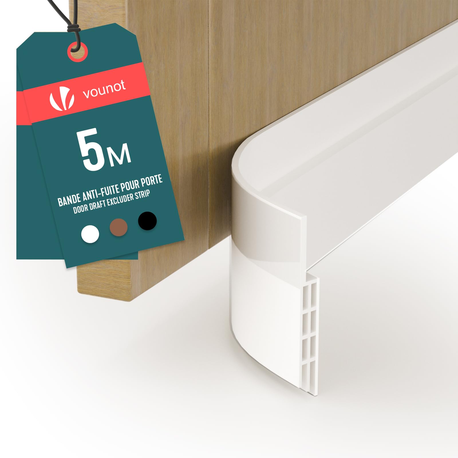 VOUNOT® Door Draught Excluder Strip, Draft Excluder Under Door for Energy Saving, Soundproof, Weatherproof, Dust Reduction Door Seal for Home, Entrance, 500x5cm, White