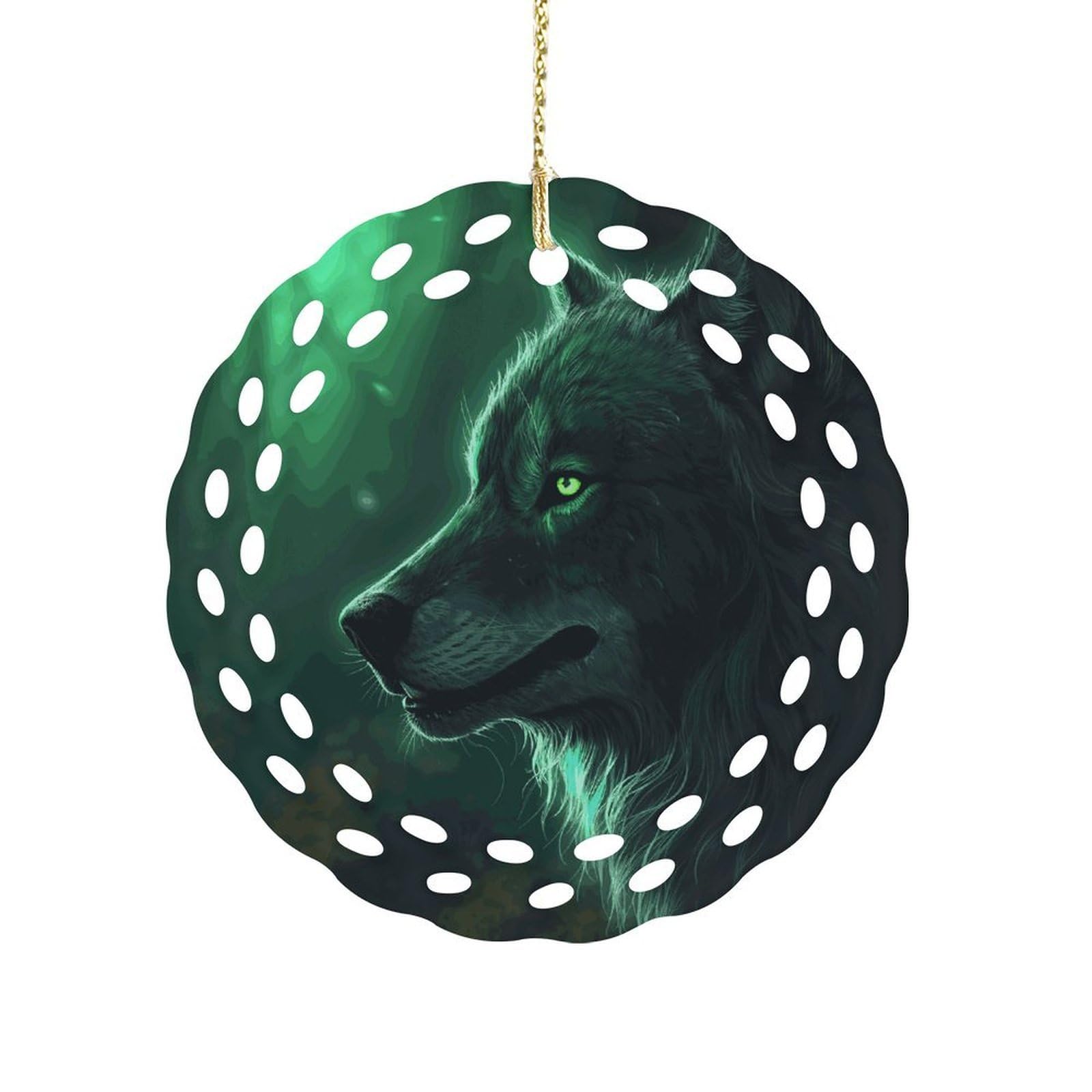 Btcowzrv Style Green Wolf Ceramic Ornament,Round Ornaments With Hole Easy To Hang,Hanging Ornament For Wedding Party Home Window Garden Christmas Day Decor