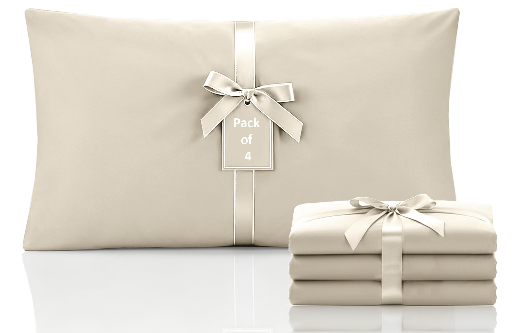 Moonlight Bedding Pillow Cases 4 Pack – Cream Pillowcases Envelope Closure Super Soft Brushed Microfiber Standard House Wife Pillow Covers, (50 X 75 CM)
