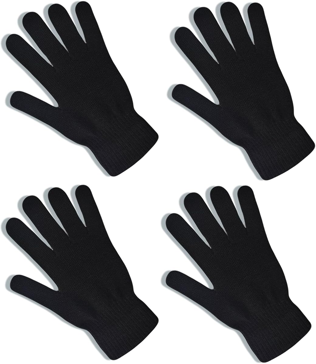 2 Pairs Winter Black Knit Gloves Adults Warm Stretchy Unisex Magic Gloves Men Women Cold Weather Mittens for Running Driving Cycling