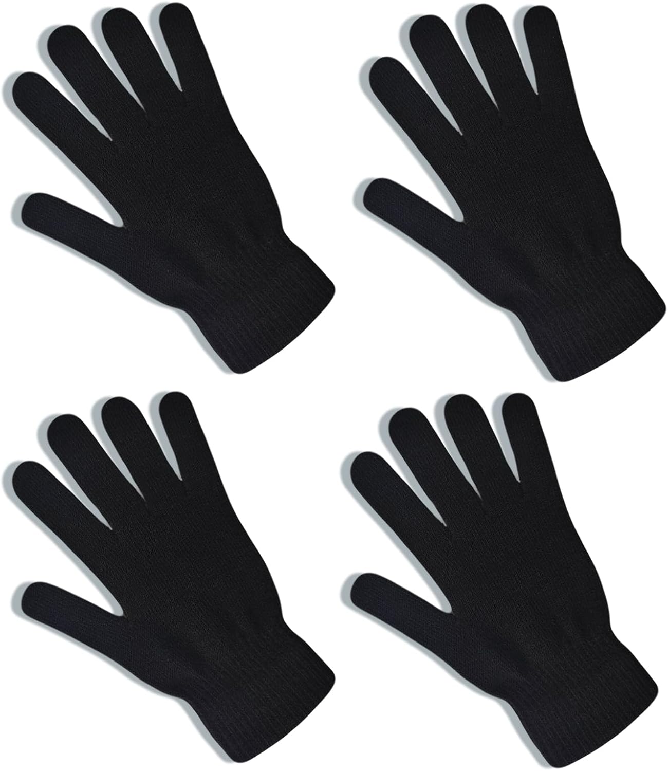 2 Pairs Black Knit Gloves for Women Men Winter Warm Magic Gloves Cold Weather Mittens for Running Driving Cycling