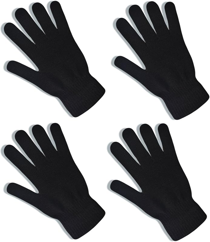 2 Pairs Winter Black Knit Gloves Adults Warm Stretchy Unisex Magic Gloves Men Women Cold Weather Mittens for Running Driving Cycling