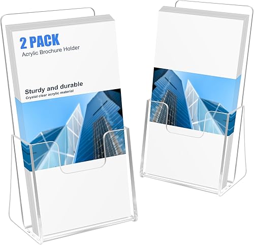 QPEY Paquete de 2 soportes acrílicos para folletos de 8.5 x 11 pulgadas, soporte transparente para folletos, soporte para folletos de plástico para
