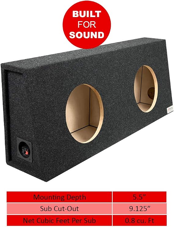 Bbox Dual 10 Inch Sealed Subwoofer Enclosure - Car Subwoofer Boxes & Enclosures - Premium Subwoofer Box Improves Audio Quality, Sound & Bass - Red & Black Spring Terminals - Charcoal
