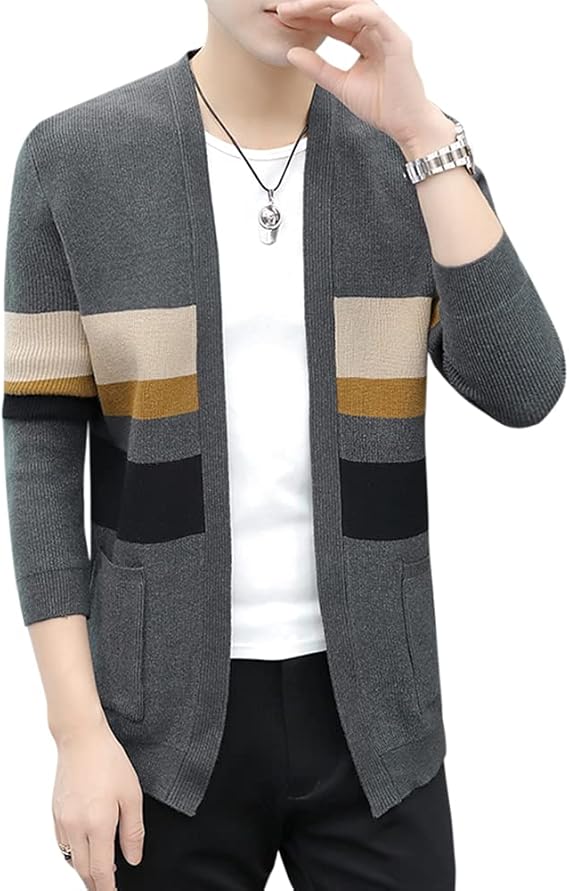 Amazon Ealmenn メンズ カーディガン V襟 コート ストライプ リブ ボタンなし ニットカーディガン 長袖 シンプル 長い 暖かい カーディガン 通販 Amazon Ealmenn メンズ カーディガン V襟 コート ストライプ リブ ボタンなし ニットカーディガン 長袖 シンプル 長い 暖かい カーディガン 通販
