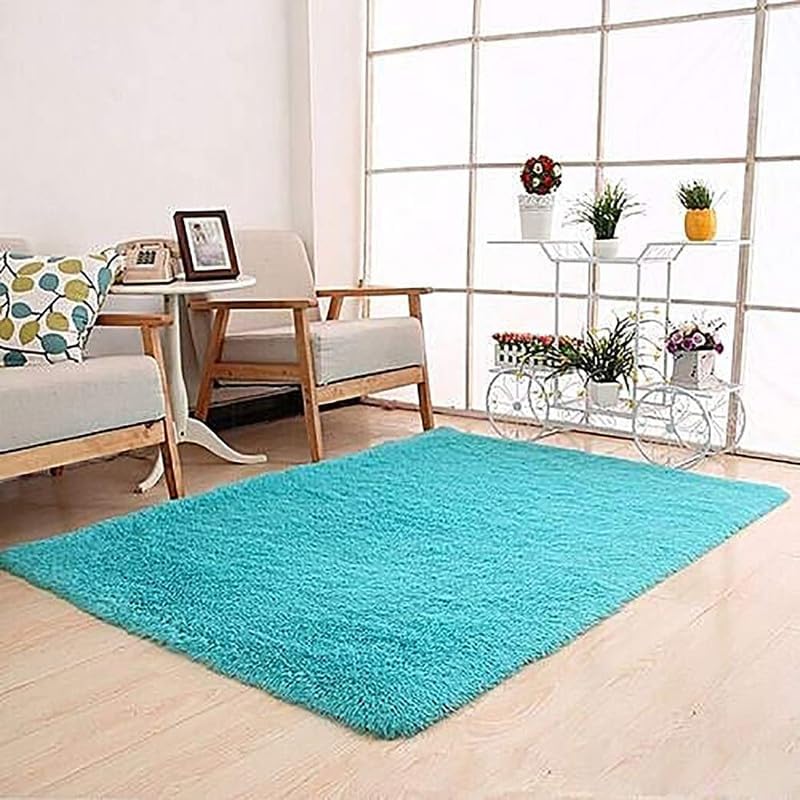 Image of TRANQUIL Polyester Fluffy Fur Rug Shaggy Modern Carpet for Living Room, Bedroom, Guest Room, Kids Room (6x9 Feet, Turquiose)