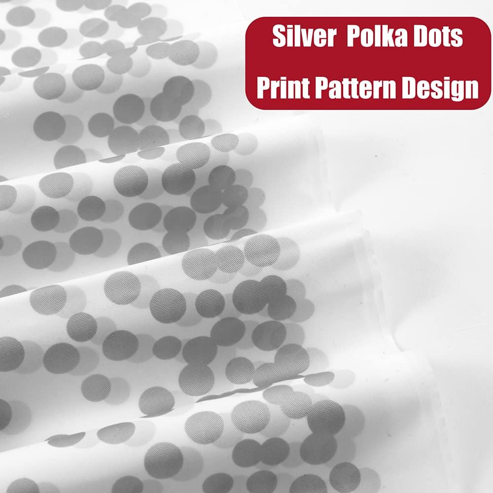 Silver Polka Dots Confetti Plastic Tablecloths 2 Pack White Disposable Table Covers Bridal Shower Party Tablecovers 54 x 108 Inch Table Cloths for Picnic Birthday Wedding Parties 8 ft Rectangle Table